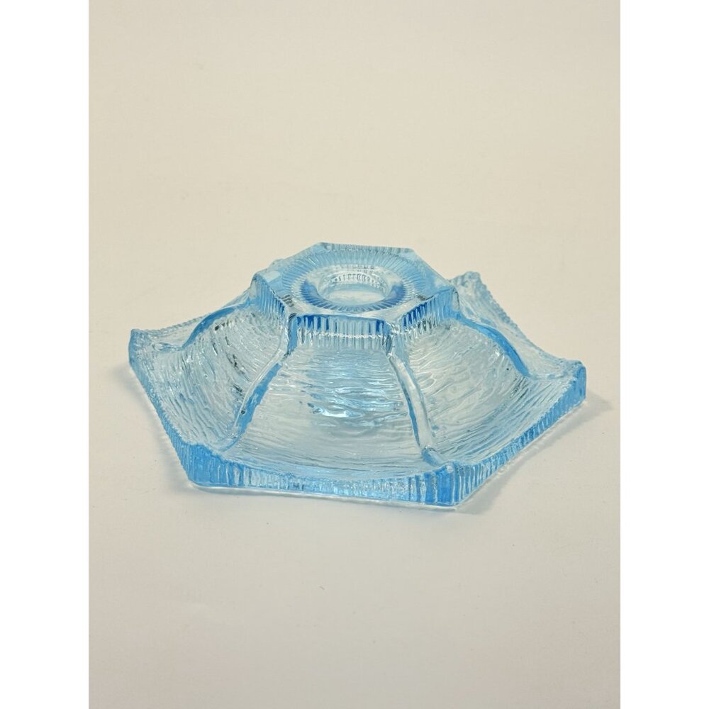 Taper Candle Holder LE Smith Pagoda Light Ice Blue Textured Glass Candleholder - Picture 11 of 16